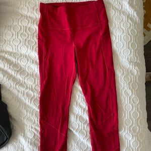 Red crop fast and free Lululemon leggings with pockets